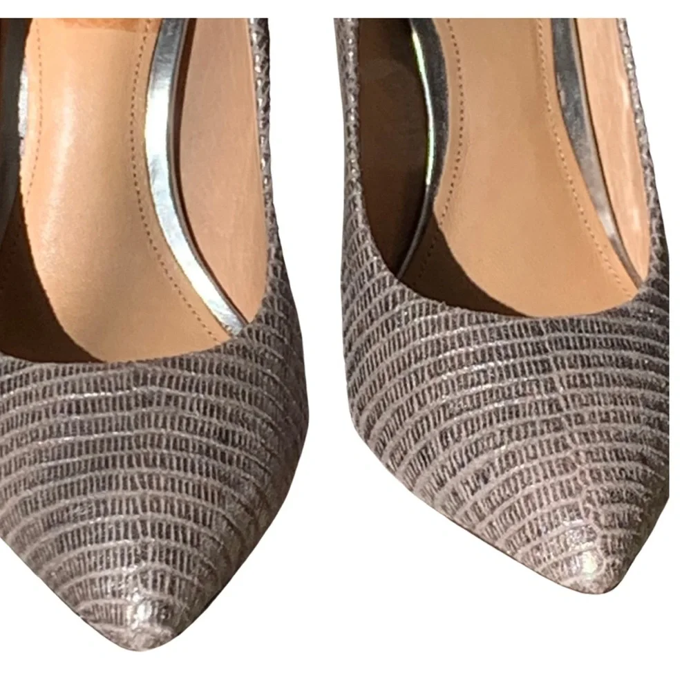 Coach Shimmery Silver Textured Pointed-Toe Pumps